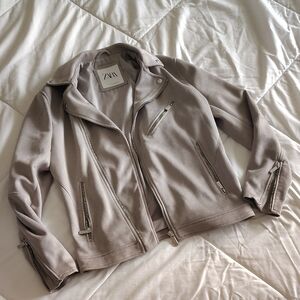 ZARA Faux Grey Suede Moto Jacket